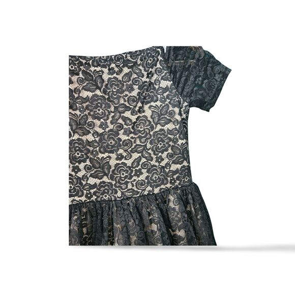 Chi Chi London Women’s Dress 6 Black Cream Floral Lace Fit Flare Retro - Picture 6 of 13